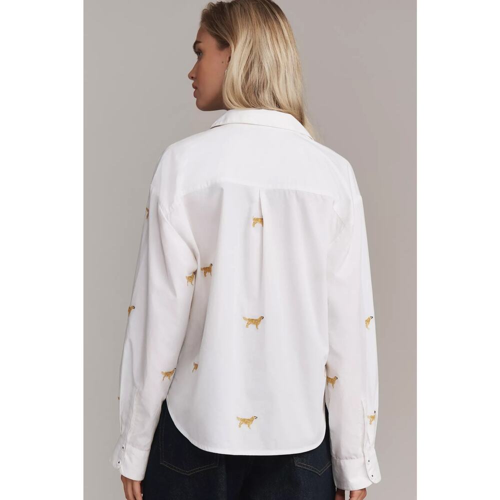 nwt ANTHROPOLOGIE MAEVE sz XL Bennet Shrunken in embroidered golden retrievers - Picture 2 of 5